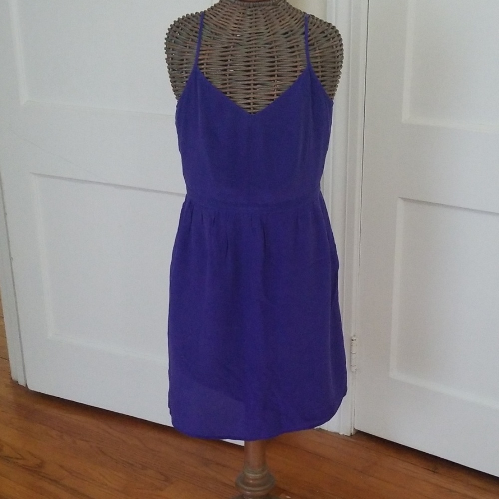 Madewell,SILK blue back zip adj strap dress